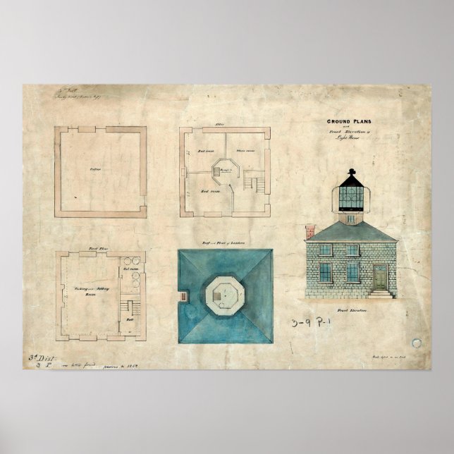 Pôster Prudence Island Lighthouse Plan - Rhode Island (Frente)