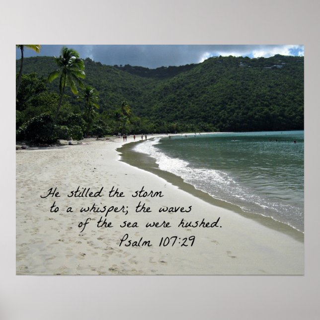 Poster Psalm 107:29  He stilled the storm... (Frente)