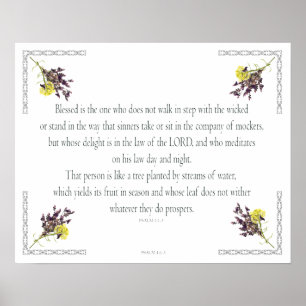 Poster PSALM 1:1-3 Design botânico,