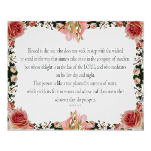 Pôster PSALM 1:1-3 Design botânico,