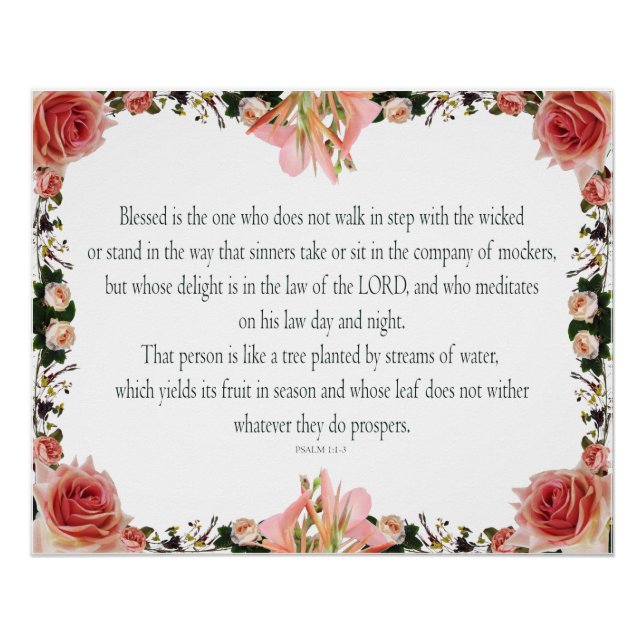 Pôster PSALM 1:1-3 Design botânico, (Frente)