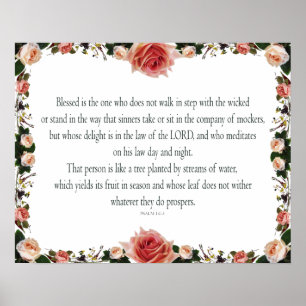 Poster Psalm 1 with Flower Borders