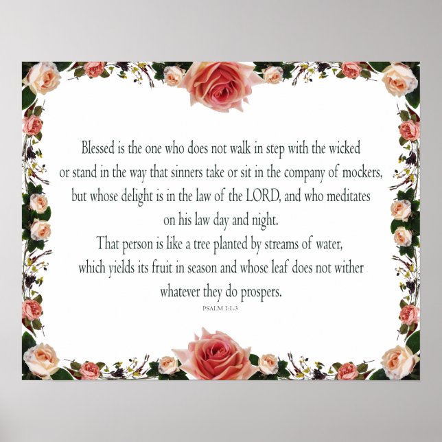 Poster Psalm 1 with Flower Borders (Frente)