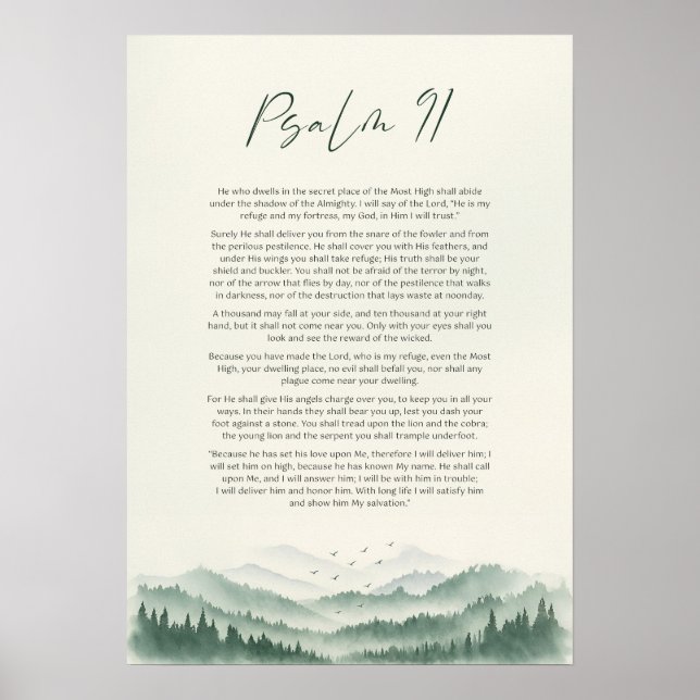 Poster Psalm 91 Mountain Vertical Impressão: Script Crist (Frente)