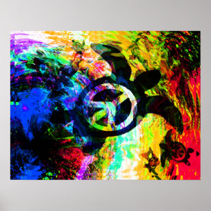 Poster psicadélico da tartaruga da paz