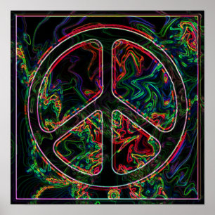 poster psicadélico do sinal de paz