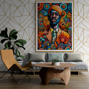 Poster Psicodélico Homem Afro-Americano Abstrato