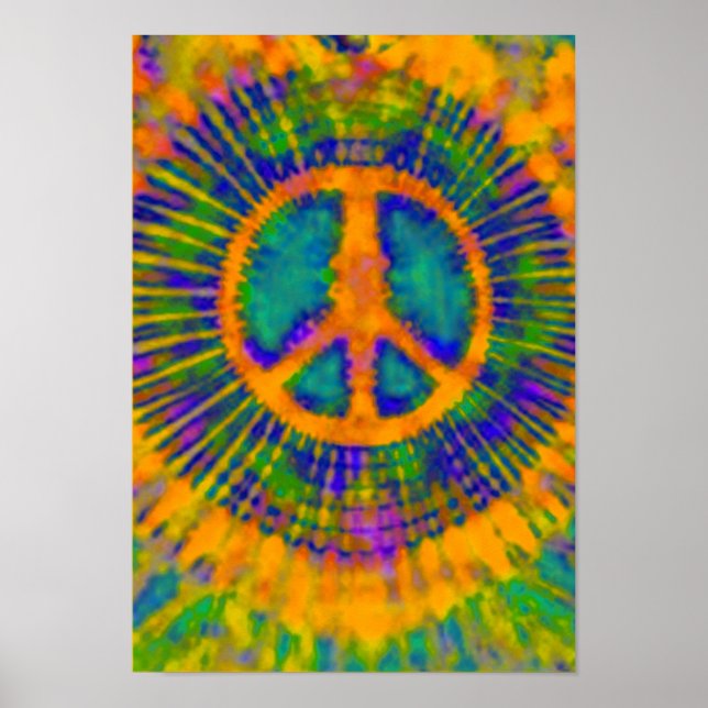 Pôster Psicodélico Tie-Dye Sinal de Paz Bela Arte (Frente)