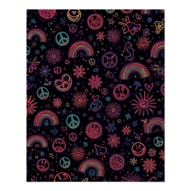 Pôster Psychedelic 70s Wall Art | Neon Daisies & Electric (Frente)