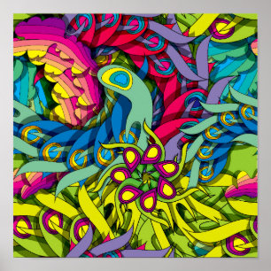 Poster Psychedelic Feather Frenzy