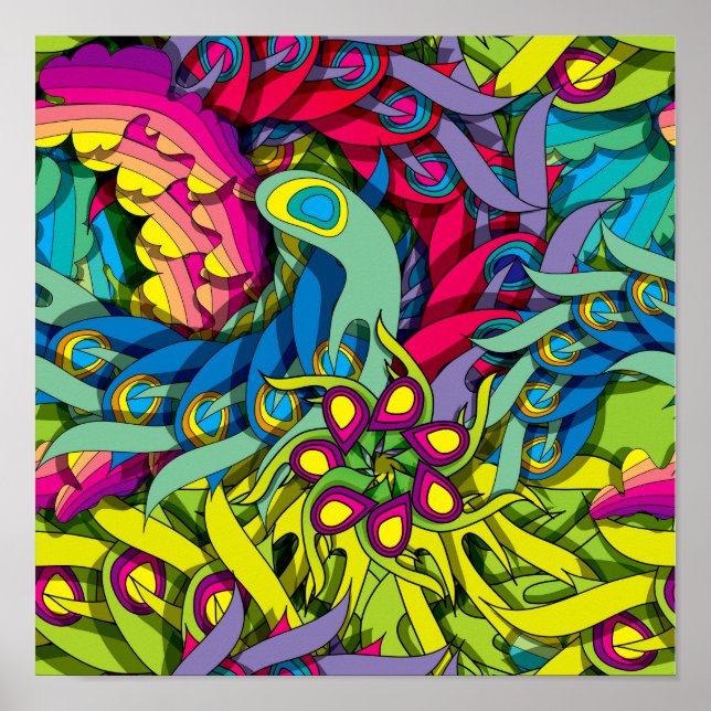 Poster Psychedelic Feather Frenzy (Frente)