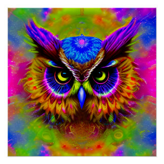 Pôster Psychedelic Hippie Groovy Owl