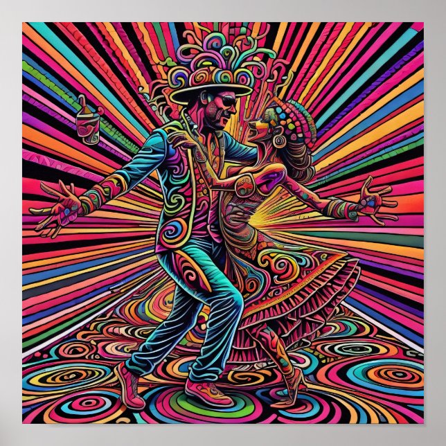 Poster Psychedelic Salsa Tango Dancing Art (Frente)