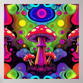 Poster Psychedelic Vibrant Colorful Retro Mushrooms