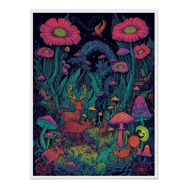 Pôster Psychedelic woodland poster (Frente)