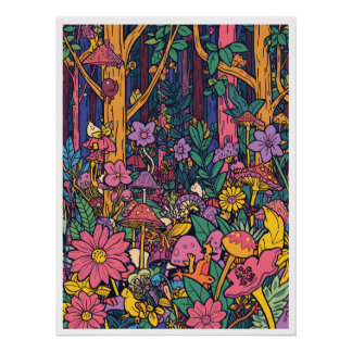 Pôster Psychedelic woodland poster