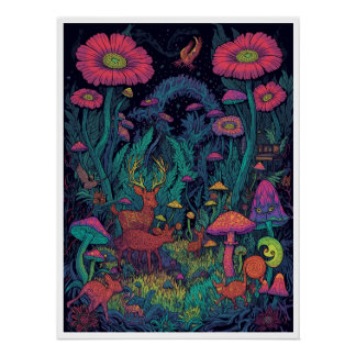 Pôster Psychedelic woodland poster