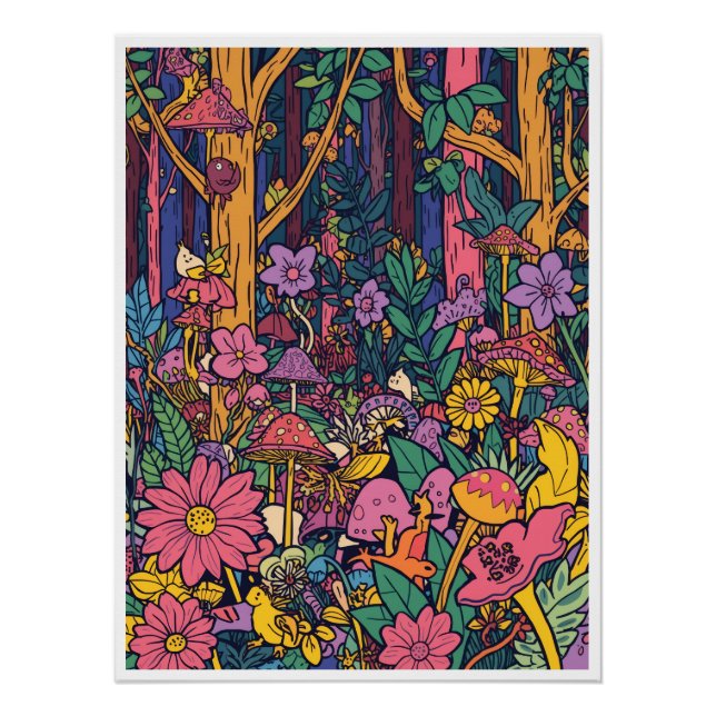 Pôster Psychedelic woodland poster (Frente)