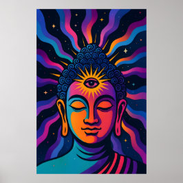 Poster Psychedelic Zen Buddha - Third Eye Cosmic Vibratio