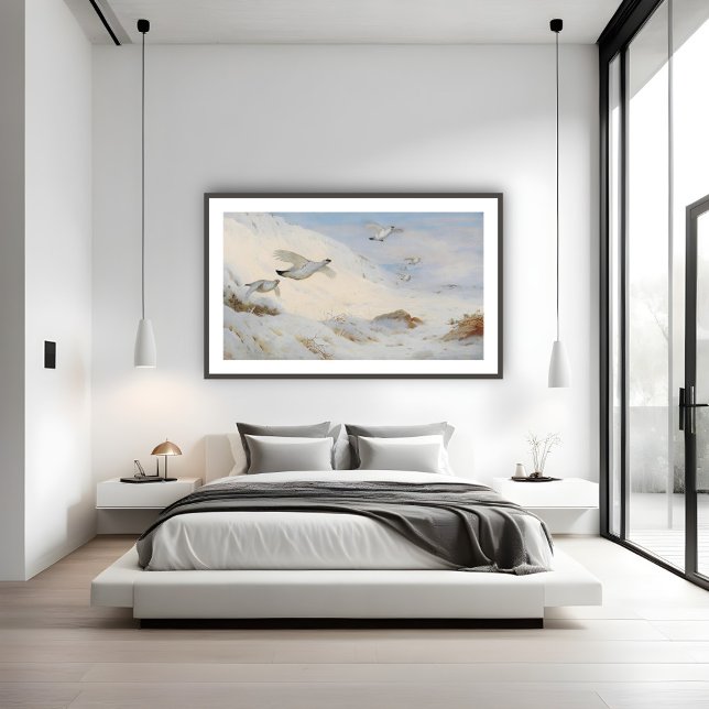 Poster Ptarmigan na plumagem de inverno, voando através d (Criador carregado)