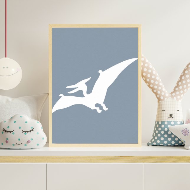 Poster Pterodactyl Silhouette Nursery Wall Art Blue Dino (Criador carregado)