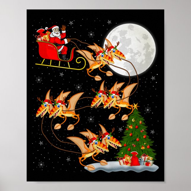 Poster Pterodactyls Dinosaur Bird Santa Sleigh Flying Chr (Frente)
