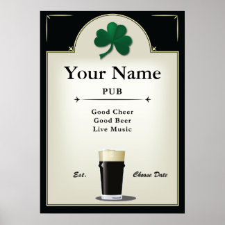 Pôster Pub Sign, Irish Pub, Personalizado