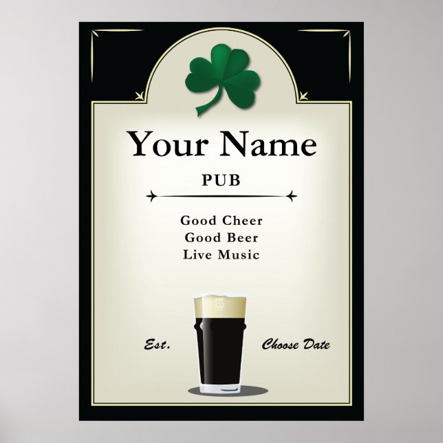 Pôster Pub Sign, Irish Pub, Personalizado (Frente)
