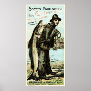 Poster Publicidade à Vintagem de Óleo Hepático de Baca