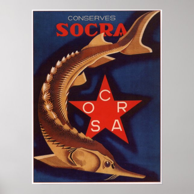 Pôster Publicidade Sturgeon em conserva soviética na URSS (Frente)