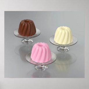 Poster Pudins de chocolate, baunilha e morango em vidro