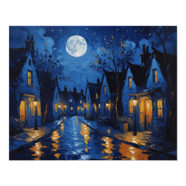 Pôster Pueblo de noche con luces (Frente)