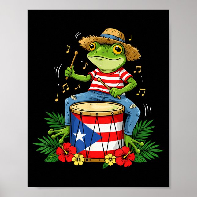 Poster Puerto Rican Flag Coqui Frog Puerto Rico Hispanic  (Frente)