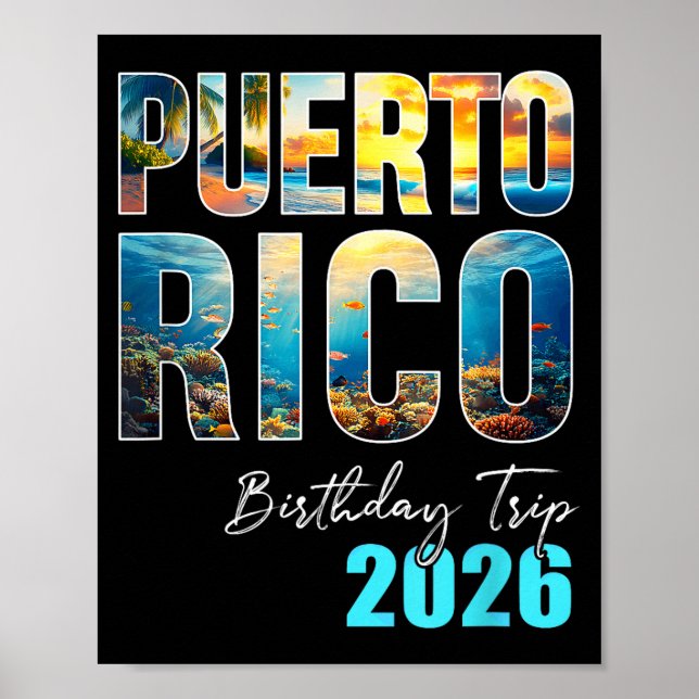 Poster Puerto Rico Birthday Trip 2026 Vacation Party Crew (Frente)