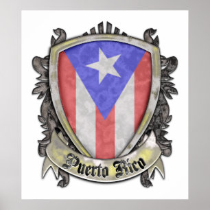 Pôster Puerto Rico Flag - Shield Crest