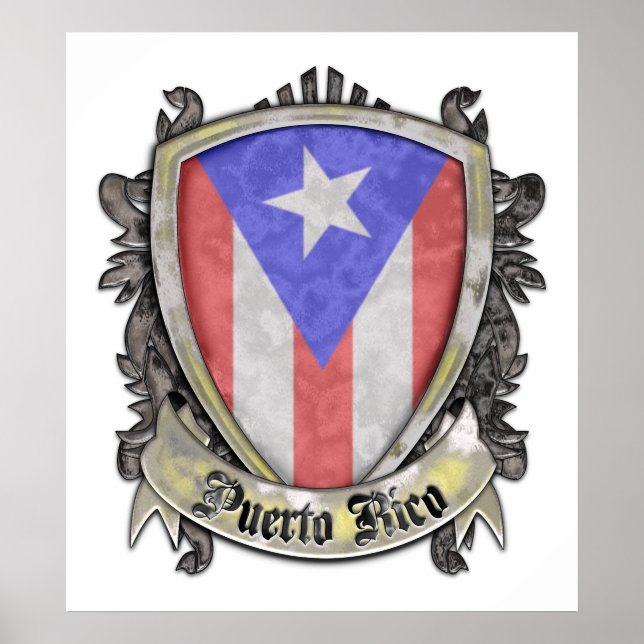 Pôster Puerto Rico Flag - Shield Crest (Frente)
