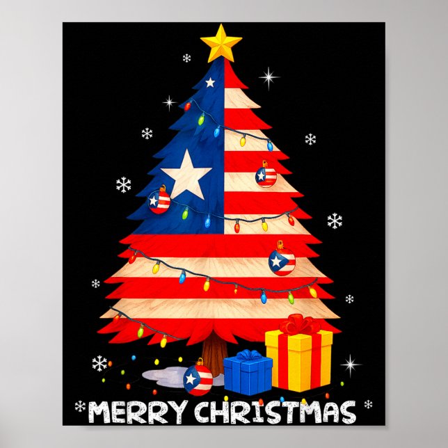 Poster Puerto Rico Flag Tree Lights Christmas Pajamas -co (Frente)