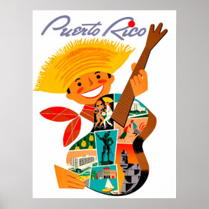 Poster Puerto Rico, homem com uma guitarra
