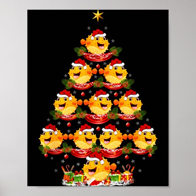 Poster Puffer Fish Xmas Lighting Santa Puffer Fish Christ (Frente)