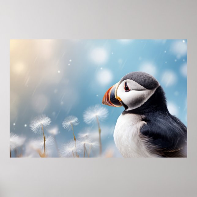 Poster Puffin Aves Selvagens Tranquilo Animais Pacíficos (Frente)