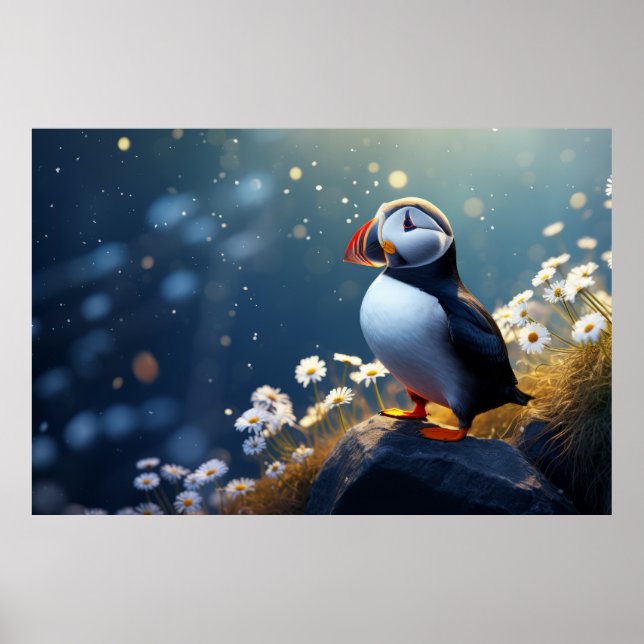 Poster Puffin Aves Selvagens Tranquilo Animais Pacíficos (Frente)