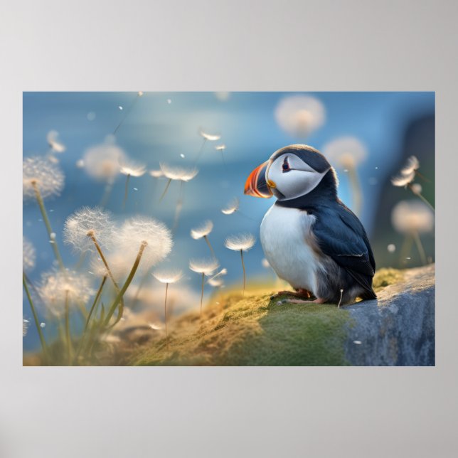 Poster Puffin Aves Selvagens Tranquilo Animais Pacíficos (Frente)