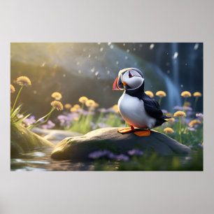 Poster Puffin Aves Selvagens Tranquilo Animais Pacíficos