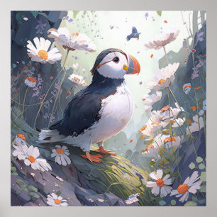 Poster Puffin Bird Retrato Animal Pintura de animais