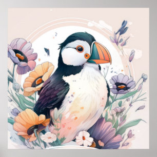 Poster Puffin Bird Retrato Animal Pintura de animais