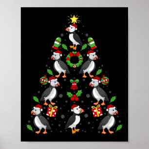Poster Puffin Birds Xmas Lighting Tree Puffin no Natal