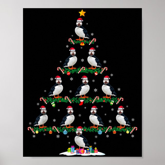 Poster Puffin Christmas Tree Pajama Men Women Kids Ugly X (Frente)