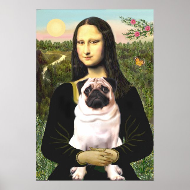 Pôster Pug 3 (castanho claro) - Mona Lisa (Frente)