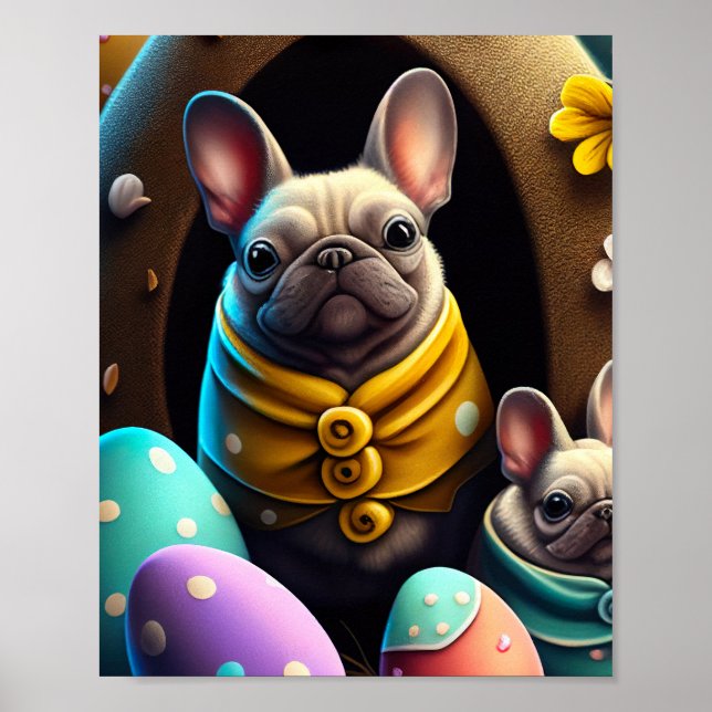 Poster Pug Adorável com Ovos de Páscoa Uma Celebração Div (Frente)