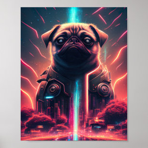 Poster Pug Adorável no Figurino Robô Futurístico